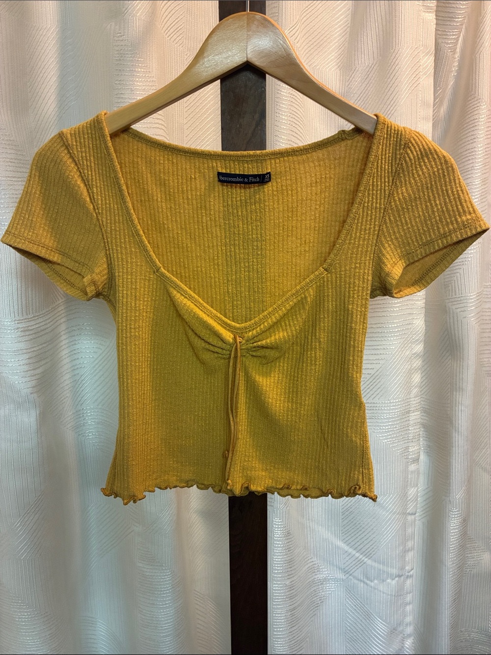 Abercrombie & Fitch Mustard Ribbed Tie-Front Crop Top